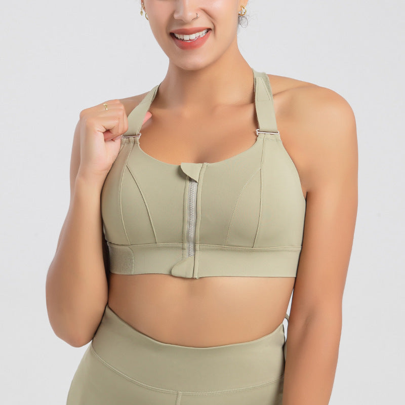 Front-Zipper Seamless Sports Bra – Wireless Push-Up Support for All Sizes (S-5XL)