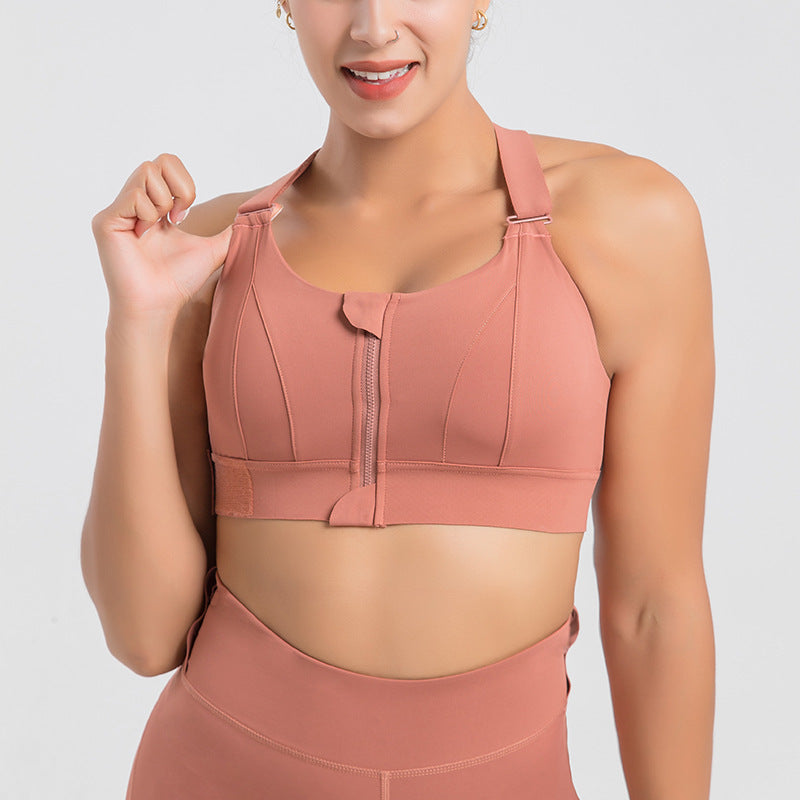 Front-Zipper Seamless Sports Bra – Wireless Push-Up Support for All Sizes (S-5XL)