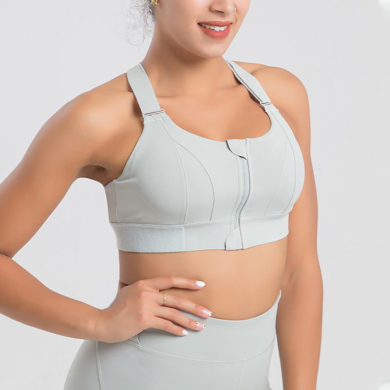 Front-Zipper Seamless Sports Bra – Wireless Push-Up Support for All Sizes (S-5XL)