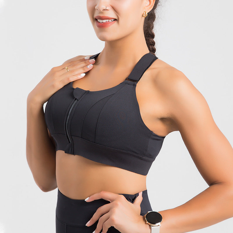 Front-Zipper Seamless Sports Bra – Wireless Push-Up Support for All Sizes (S-5XL)